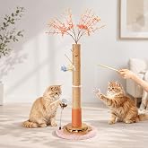 Cozyipet 45" Tall Sisal Cat Scratching Post for Large Indoor Cats | 5-in-1 Design: Self-Grooming Brush, Slow Feeder Ball, Track Ball, 3 Bee Toys, Pink Floral Topper