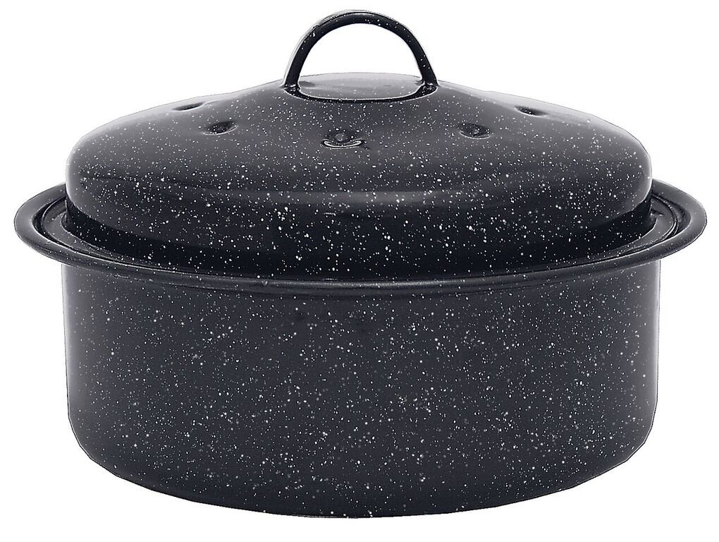 Granite Covered Round Roaster Pan, Black Carbon Steel Porcelain