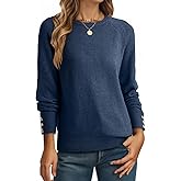 Dokotoo Womens Sweaters Casual Long Sleeve Fashion Crewneck Knit Solid Button Pullover Sweater Jumper Tops