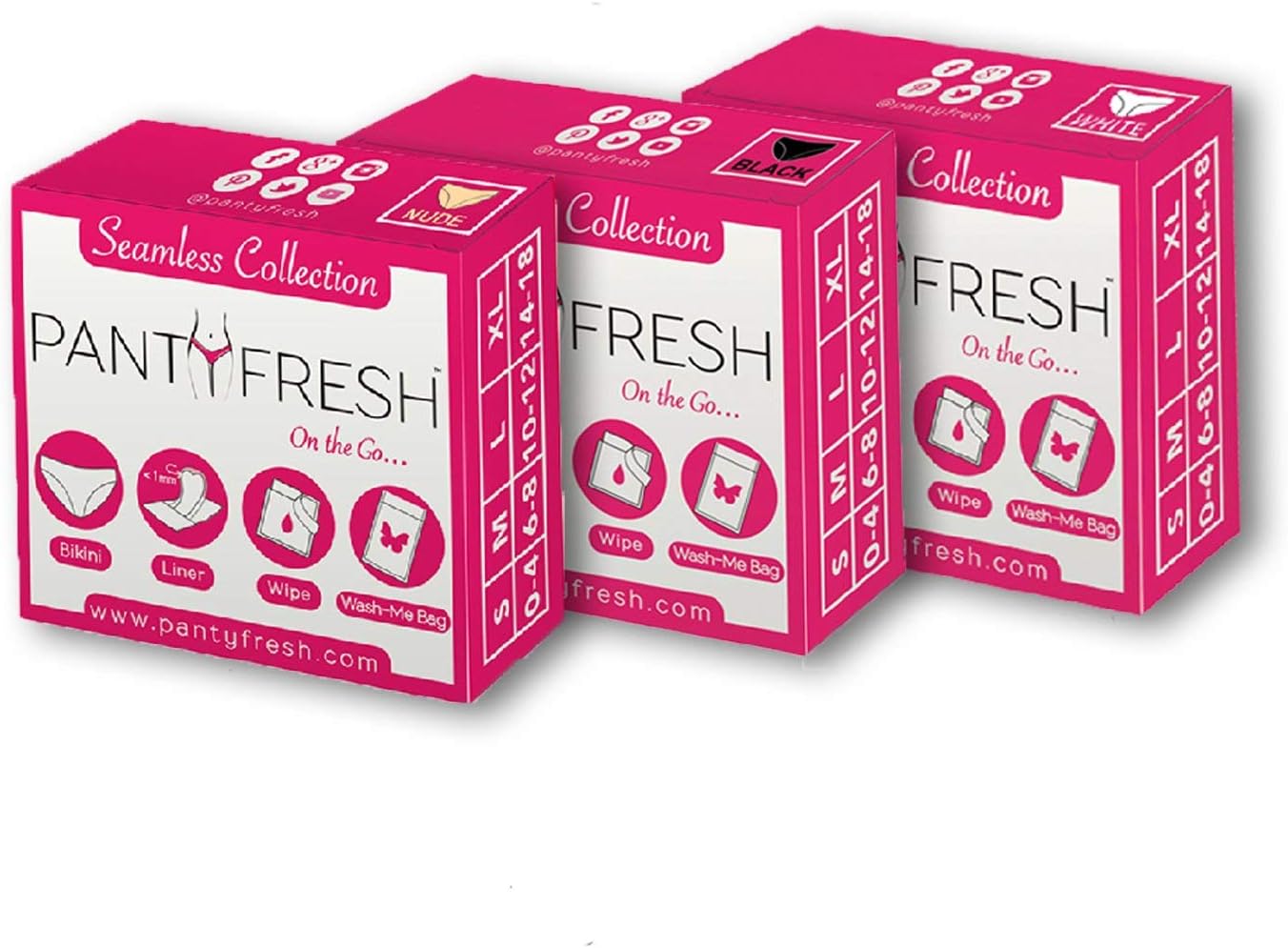 Panty Fresh On-The-Go 4in1 Women's Emergency Kit, Travel Kit- Pocket Size Includes Seamless Underwear, Pantyliner, Fresh Wipe & Wash Bag Ultimate Survival Kit, Feminine Hygiene Sachet First Period Kit