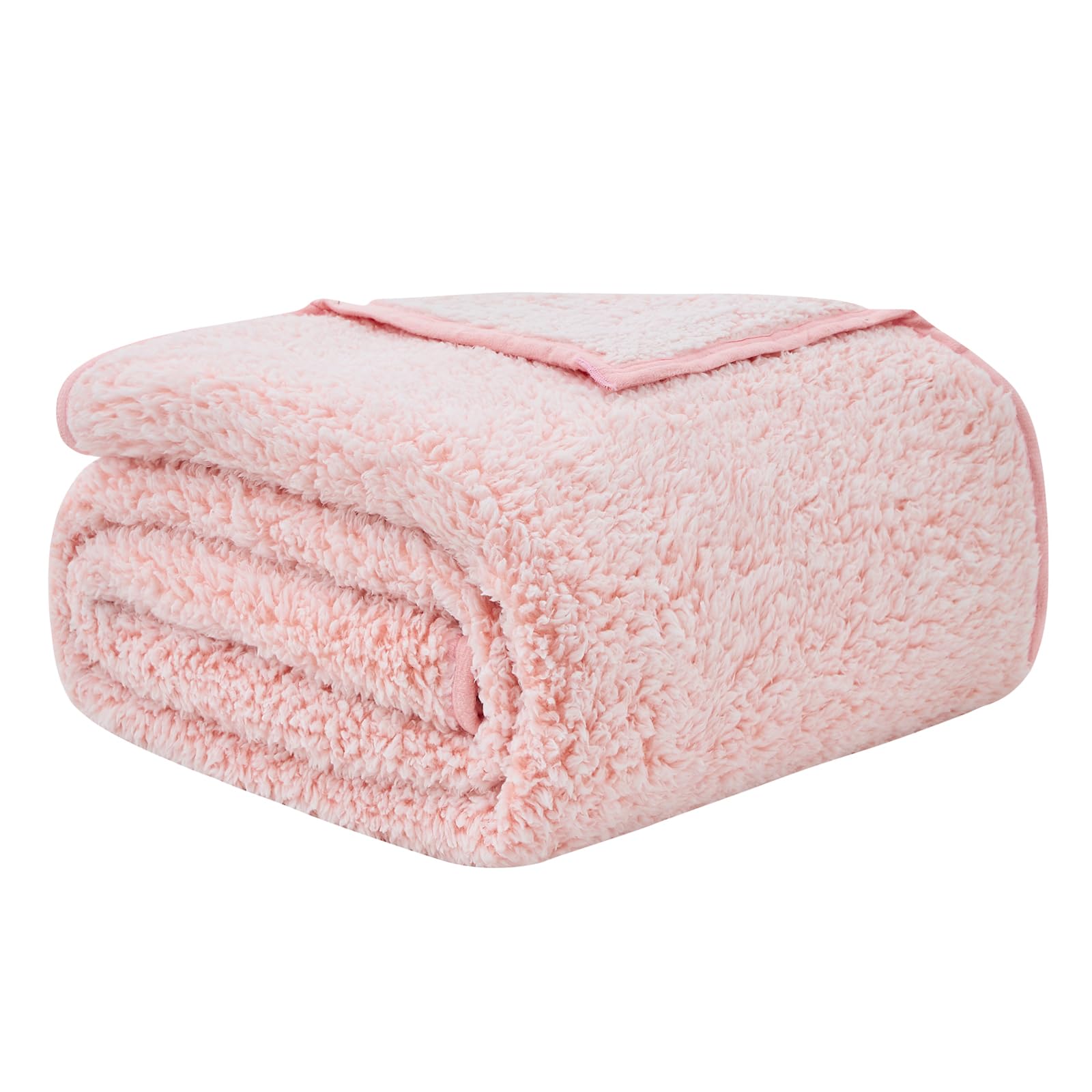 EMME Fuzzy Fleece Throw Blanket - Ultra Soft Warm Sherpa, Microfiber Cozy Blanket for Couch & Sofa - Lightweight, Reversible - Pink, 228 x 228cm
