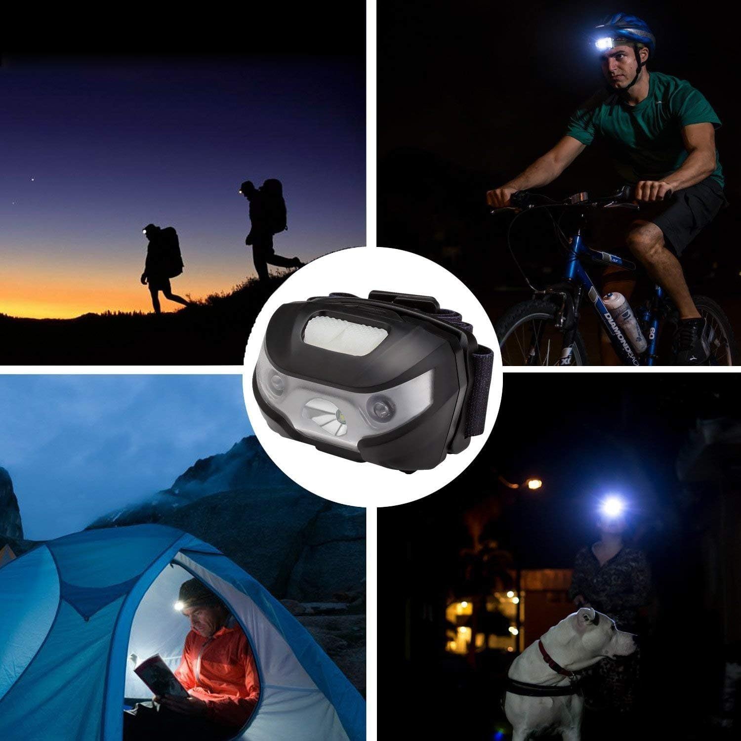 LED Rechargeable Headlamp Flashlights, Headlights with 5 Lighting Modes, Adjustable and Comfortable for Kids and Adults, Easy to Use, Perfect for Running, Camping, Hiking and More, Pack of 2 - - 