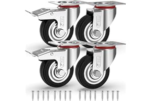 GBL 3'' Heavy Duty Caster Wheels with 2 Brakes + Screws - up to 440Lbs - Set of 4 No Floor Marks Silent Castor for Furniture - Rubbered Trolley Wheels - Silver Casters