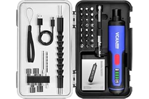 VCANENERGY 4V Electric Screwdriver,2000mAh USB Rechargeable Battery,Cordless Power Screwdriver with LED Light,Adjustable Torque,38 in 1,Suitable for small projects