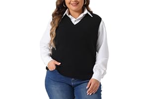 Agnes Orinda Plus Size Sweater Vest for Women V Neck Knit Vests Solid Classic Sleeveless Pullover Sweaters Tops