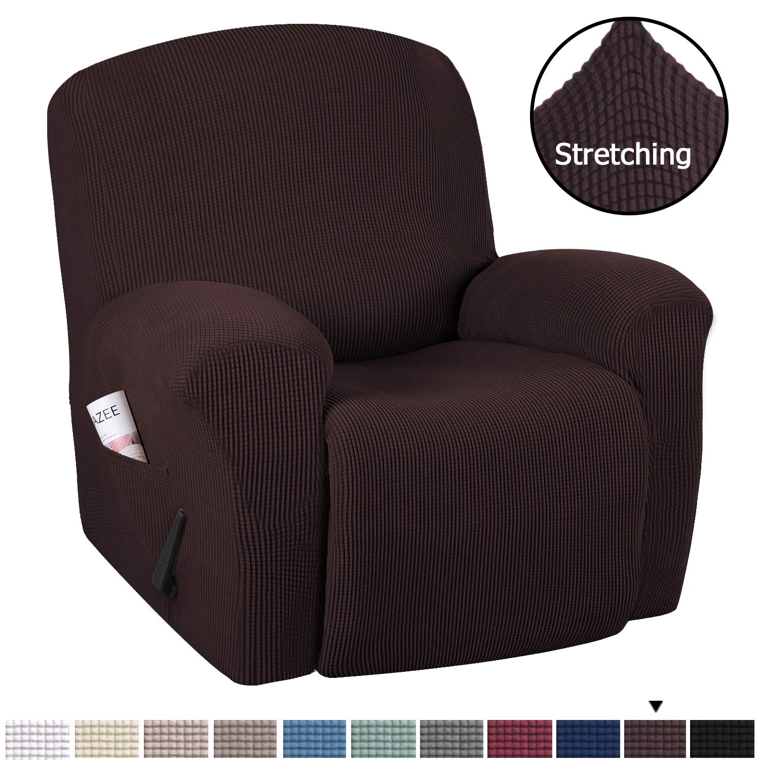 H.VERSAILTEX Stretch Recliner Slipcovers 1-Piece Durable Soft High Stretch Jacquard Sofa Furniture Cover Form Fit Stretch Stylish Recliner Cover/Protector (Recliner, Chocolate)