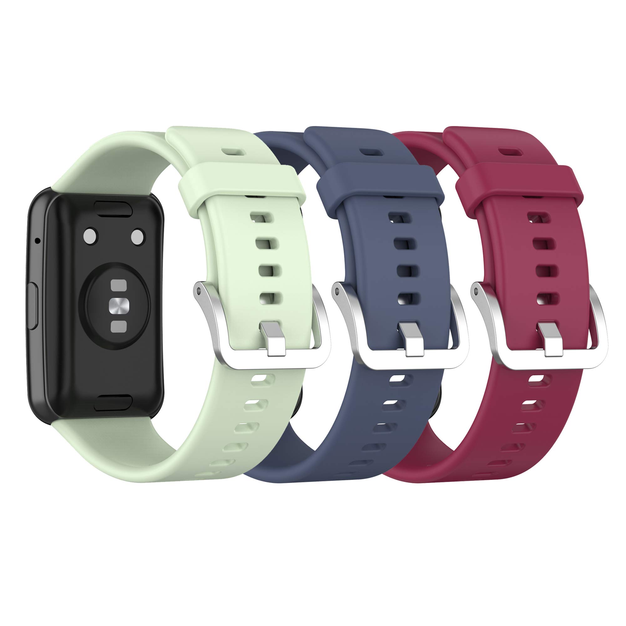 Chofit 3-Pack Straps Compatible with Huawei Watch Fit Strap, Soft Silicone Sport Replacement Colourful Band Wristband for Huawei Watch Fit Smartwatch for Women Men (Green+Grey+Wine)