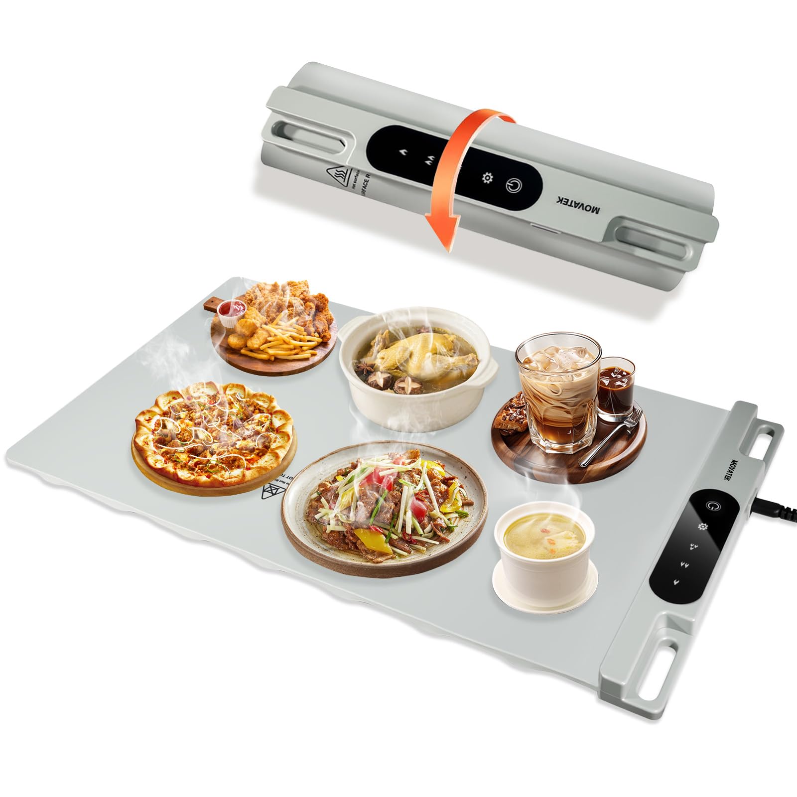 Silicone Food Warming Mat Electric Heating Pad with Felt insulation pad - 3 Temperature Set Modes, Portable Hot Plate for Buffets Parties Kitchens Countertops Holiday Gatherings