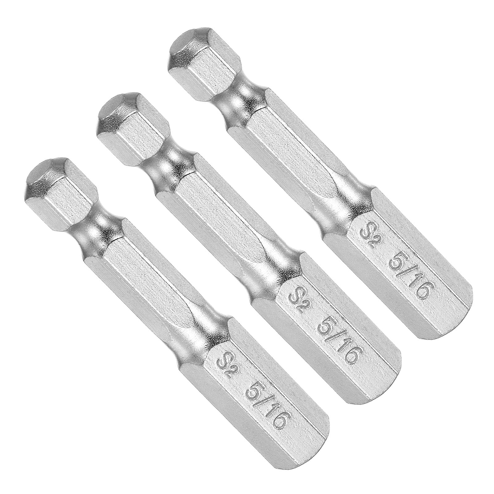 CoCud Hex Head Wrench Bit, 5/16" Hex Head 1/4" Hex Shank 2" Long, S2 Alloy Steel Screwdriver Bit - (Applications: for Electric Drill), 3-Pieces