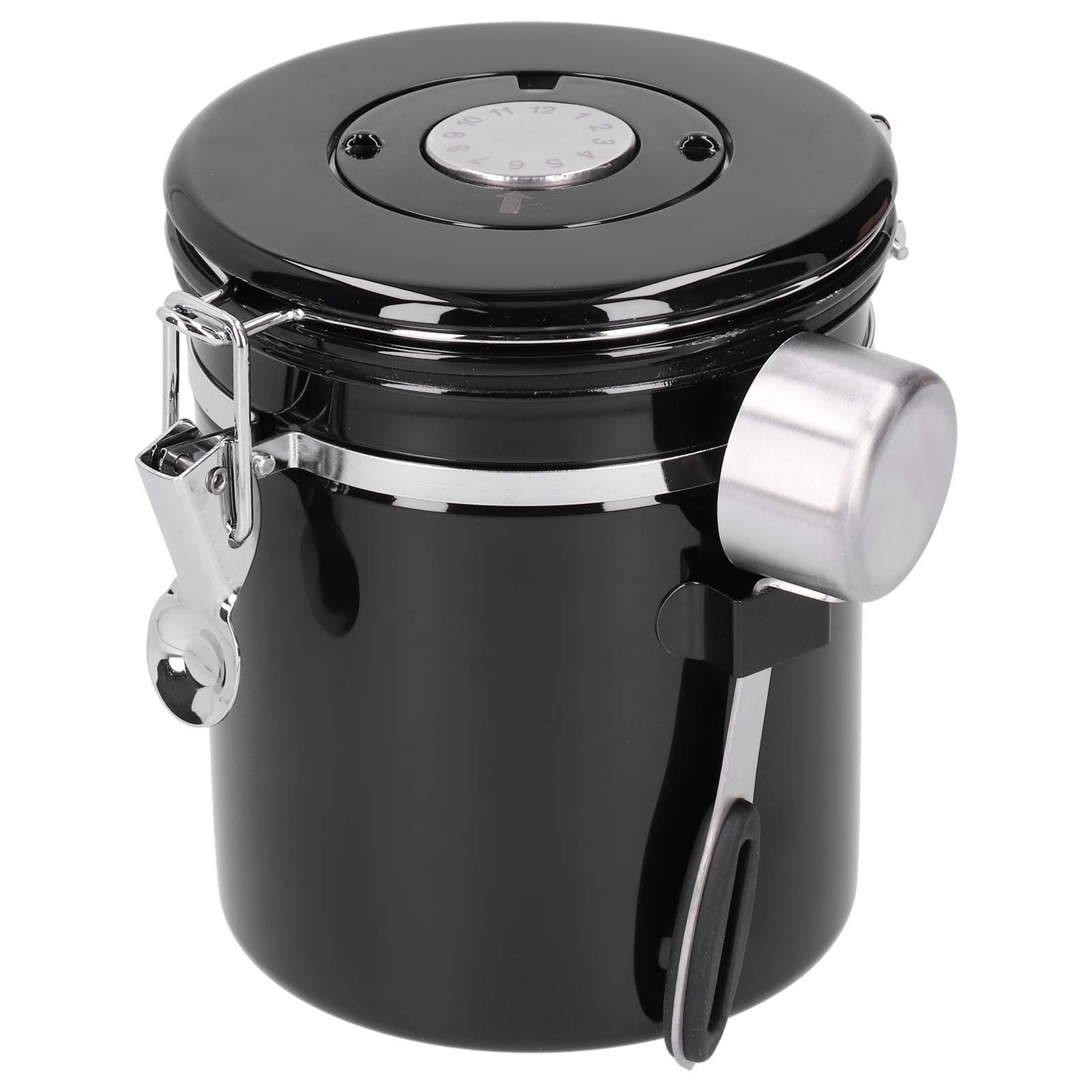 cersalt Sealing Container, Coffee Bean Storage Sealing Can Tea Leaf Container for Dried Fruit Tea Leaf Storage with Exhaust Valve (Strip steel spoon black, 1.5L【Approximately 500g】)