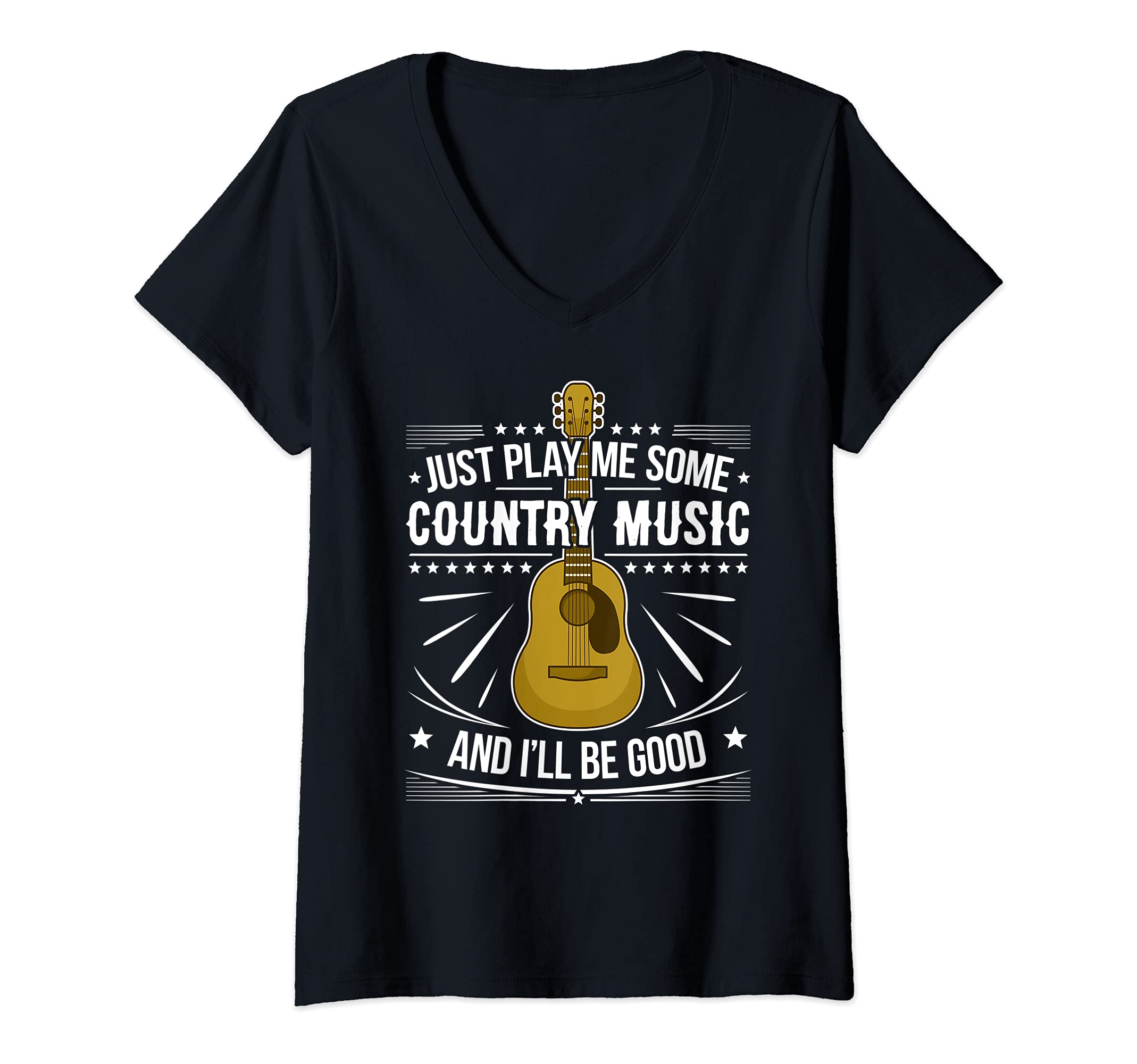 Womens Cool Country Music Guitar Player Western Guitar Music V-Neck T-Shirt