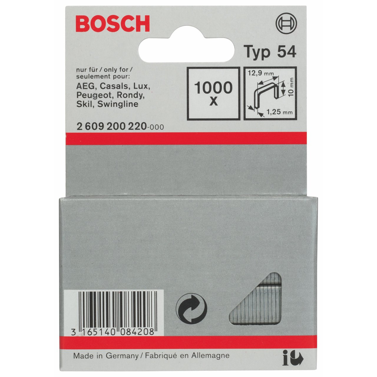 Bosch 2609200220 Fine Wire Staple, Silver, 10 x 12.9 mm, Set of 1000 Piece