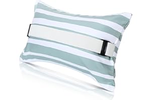 Menkxi 17"x10" Inflatable Beach Pillow with Removable Cover, Beach Chair Backpacking Pillow with Strap Stripe for Summer Sand Pools Travel Vacations(Green White)