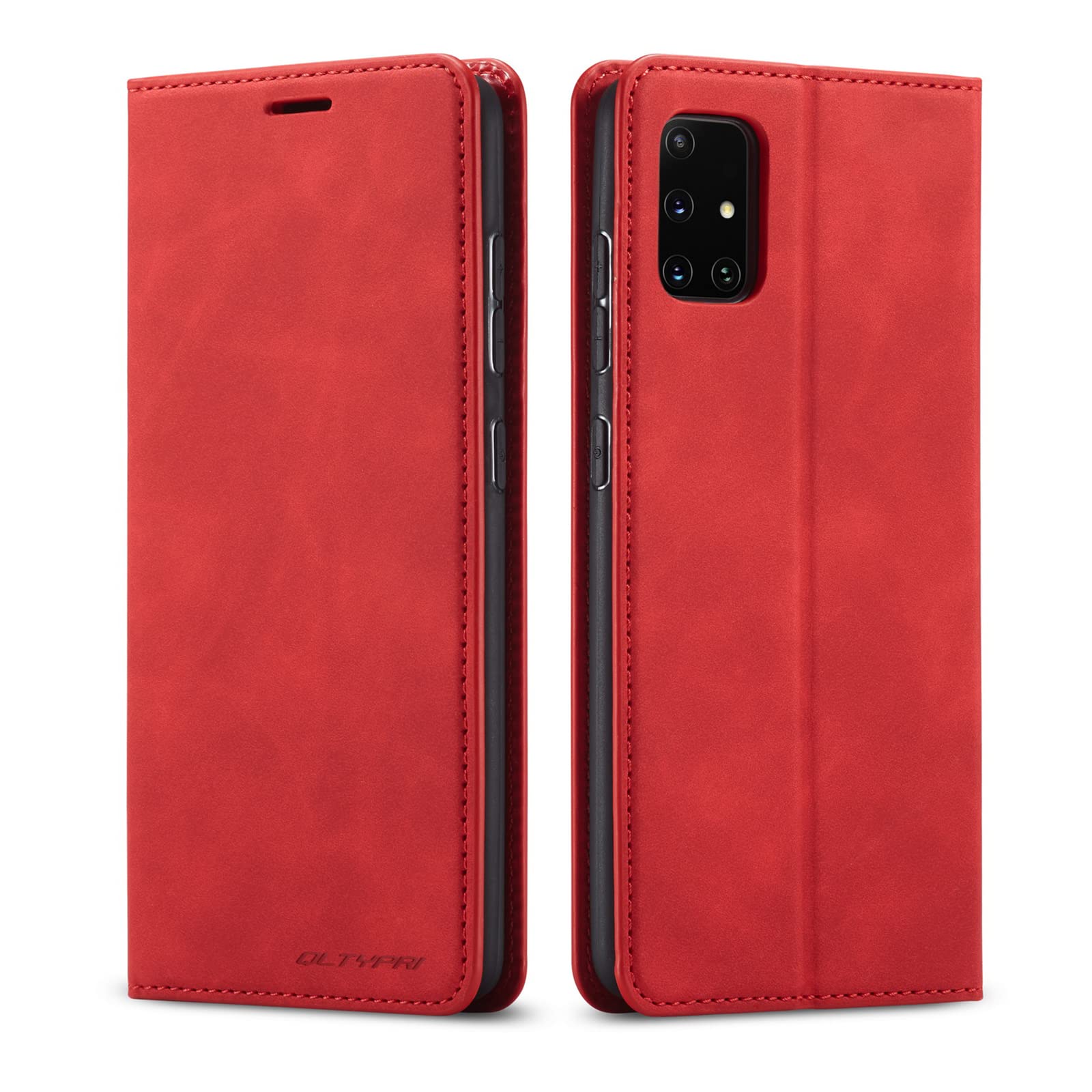 QLTYPRI Case for Samsung Galaxy A71, Premium PU Leather Cover TPU Bumper with Card Holder Kickstand Hidden Magnetic Adsorption Flip Wallet Case Cover for Samsung Galaxy A71 - Red