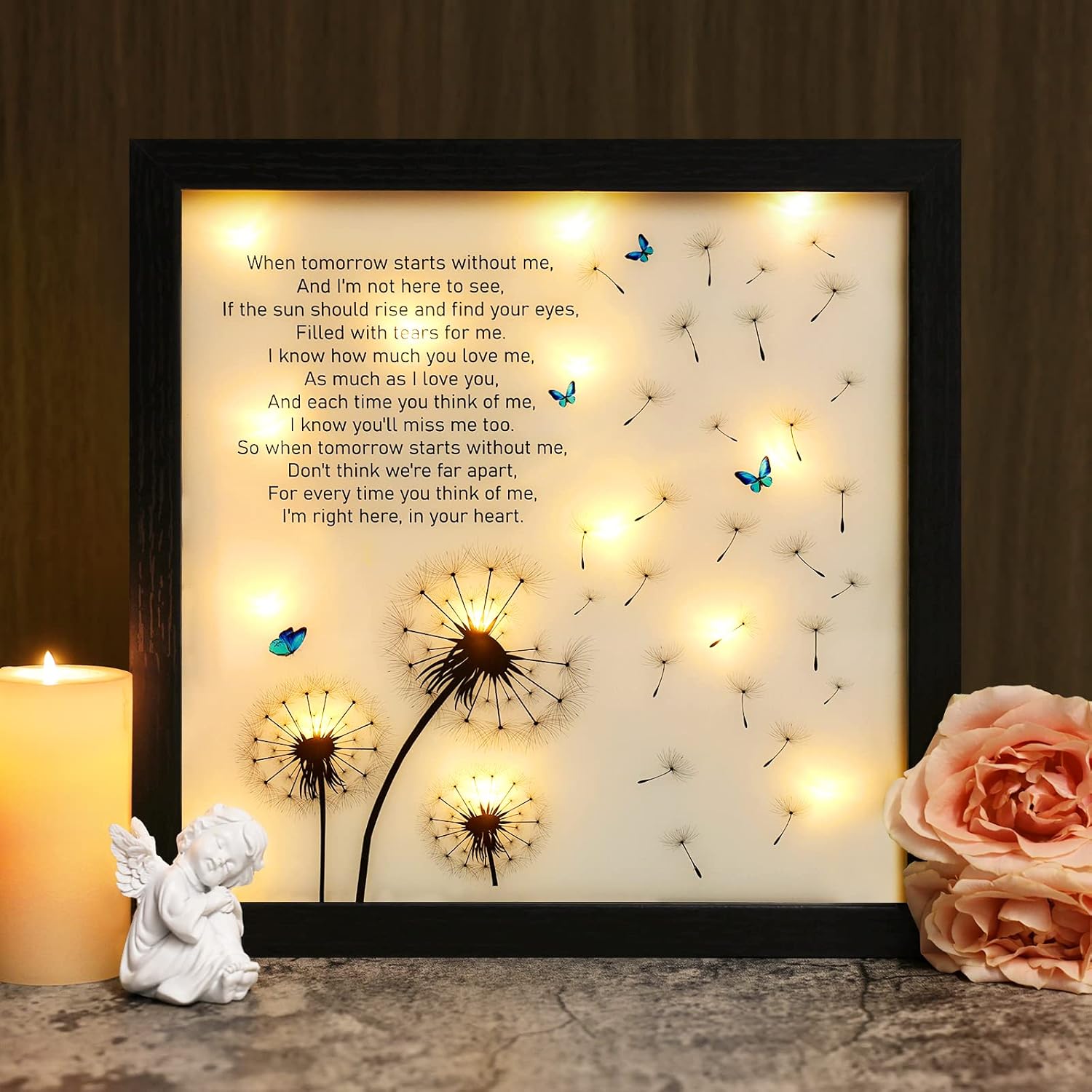 Photo Albums, Frames & Accessories - Memorial Gifts LED Shadow Box - Sympathy Gift for Loss of Mother Mom Father Dad, Bereavement Gifts Ideas in Memory of Loved One Gifts, Condolences Rememberance Grief Gifts Funeral, Dandelion Decor