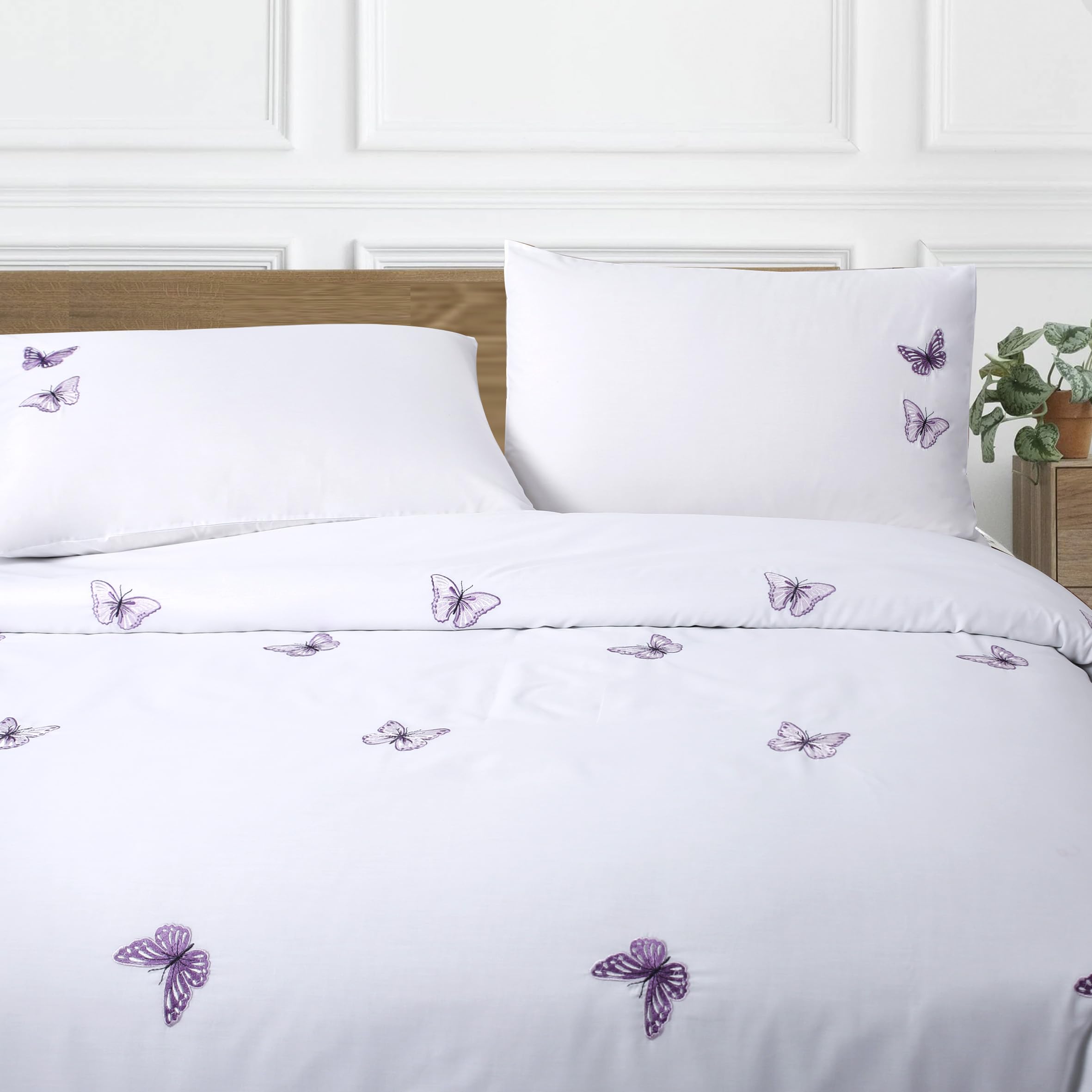Chlophy Purple Butterfly Duvet Cover Embroidered King White Girls Spring Duvet Sets Pink Lavender Elegant Pretty Luxury Kids