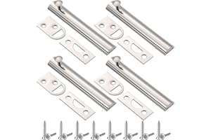 Lothee 4 Pcs Solid Brass Surface Bolt Door Slide Bolt Door Latches for Top of Slide Latch Lock(4",Silver)