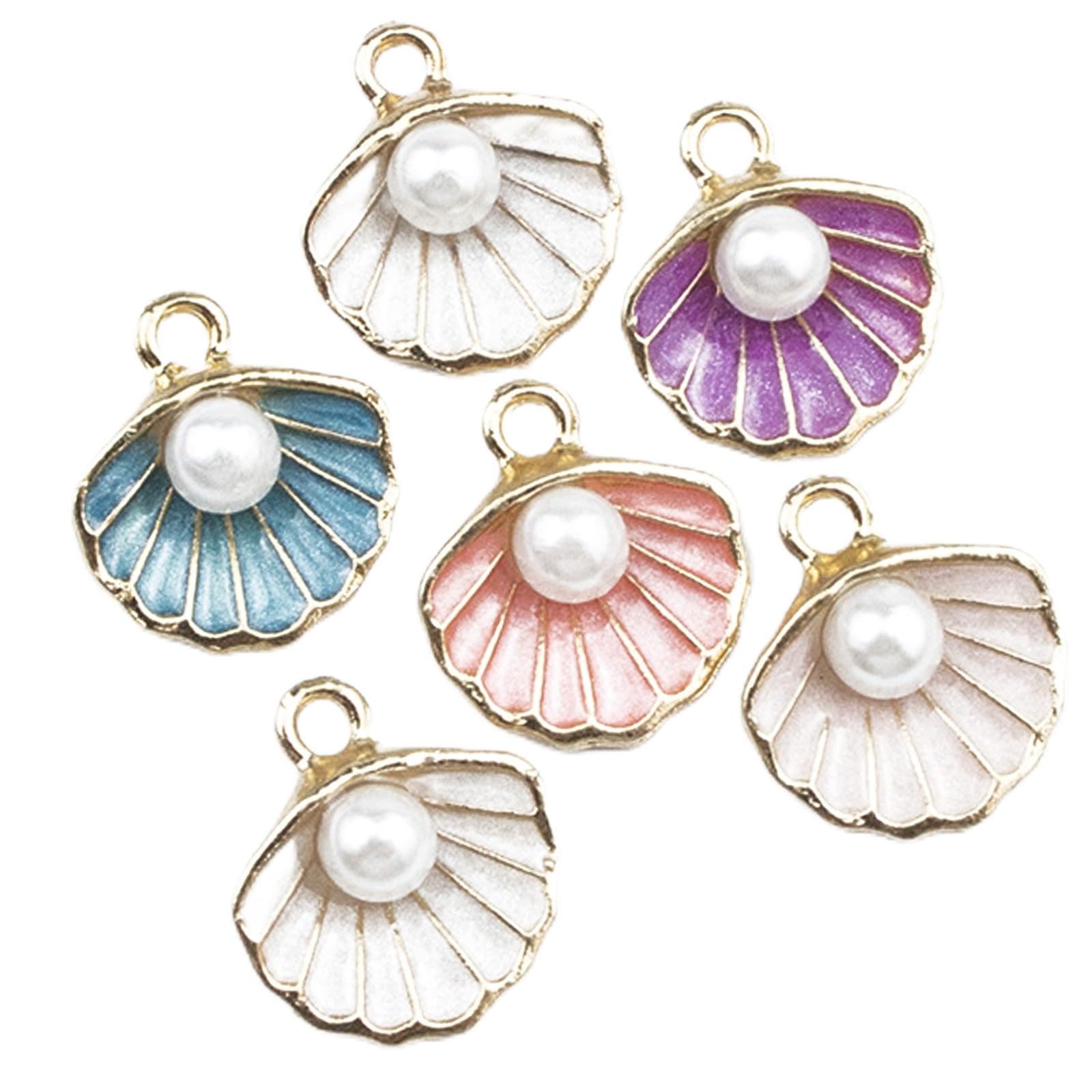 Fadcaer 25-Piece Enamel Charms for Jewelry Making - Colorful Shell Pendants with Imitation Pearl Beads - Assorted Color DIY Bracelet, Necklace, Earring Charms (Shells)