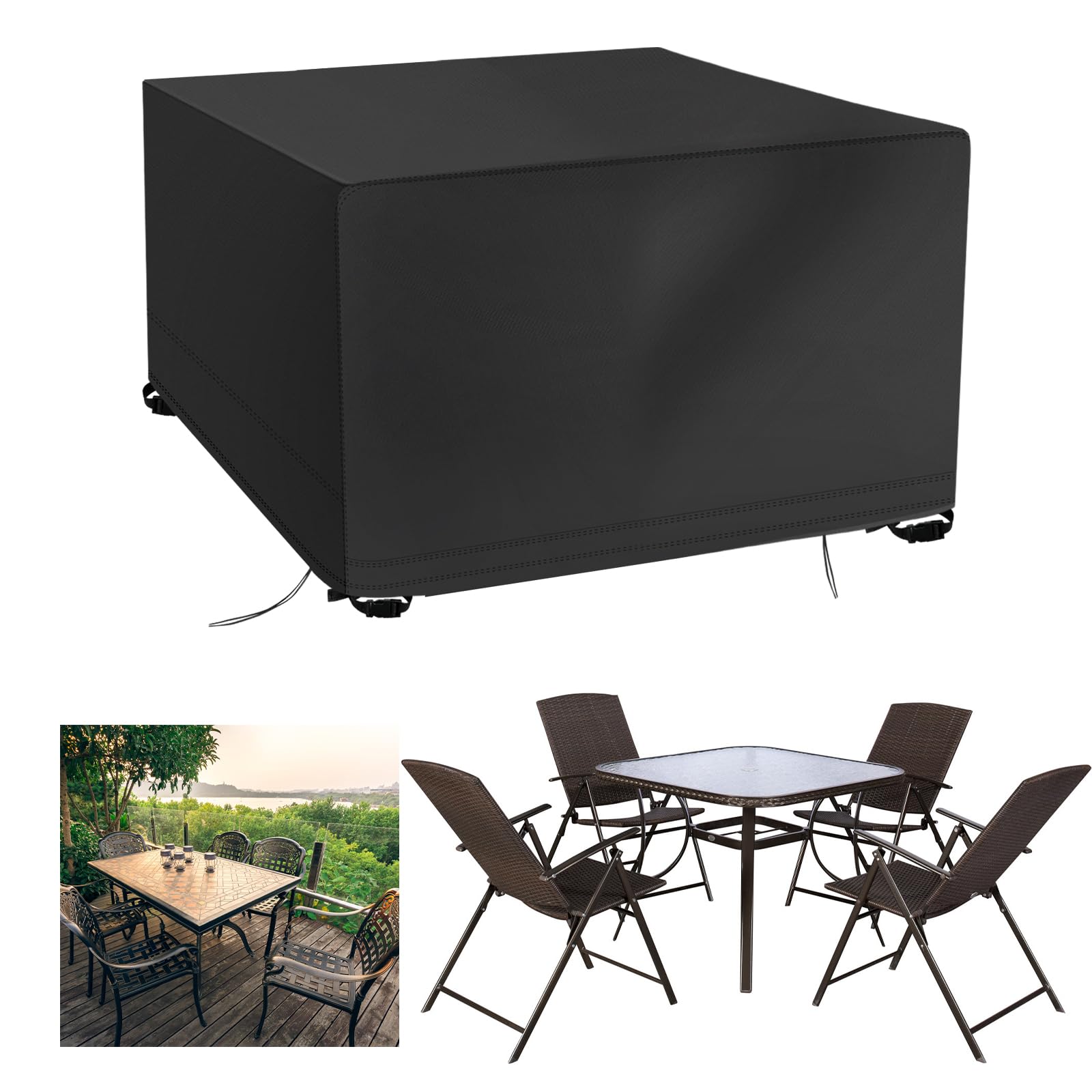 OFFCUP Garden Furniture Cover, 125x125x74cm Patio Table Cover, Heavy Duty 420D Oxford Fabric Rattan Cube Set Cover Patio Furniture Cover Garden Table Cover for outside Table and Chair Set