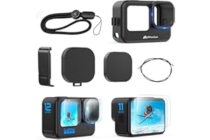 MiPremium Black Silicone Sleeve Case for GoPro Hero 12 11 10 9 Black Cameras with Battery Side Cover, Screen Protectors, Lens Caps & Lanyard – Complete Accessories & Protection Kit Bundle for Go Pro