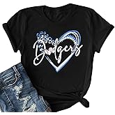 ALLTB Baseball Shirt for Women Baseball Mom Shirt Baseball Heart Graphic Tee Game Day Short Sleeve Tops