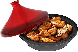 Potted Pans 3.3 QT Enameled Cast Iron and Ceramic Tajine Cooking Pot - Moroccan Tagine Pot Stovetop Tandoori Oven