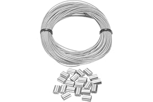 HARFINGTON 304 Stainless Steel Cable Wire Rope Kit 50FT (15M) Long 5/128" (1mm) Dia 7x7 Strand Core with 20pcs Loop Sleeve fo