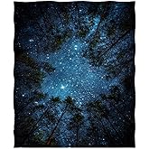 goodbath Throw Blanket, Starry Night Galaxy Forest Trees Fleece Throw Blanket for Couch Sofa Bed Chair Bed Camping Travel for Single Boys Girls, 60 x 50 inch