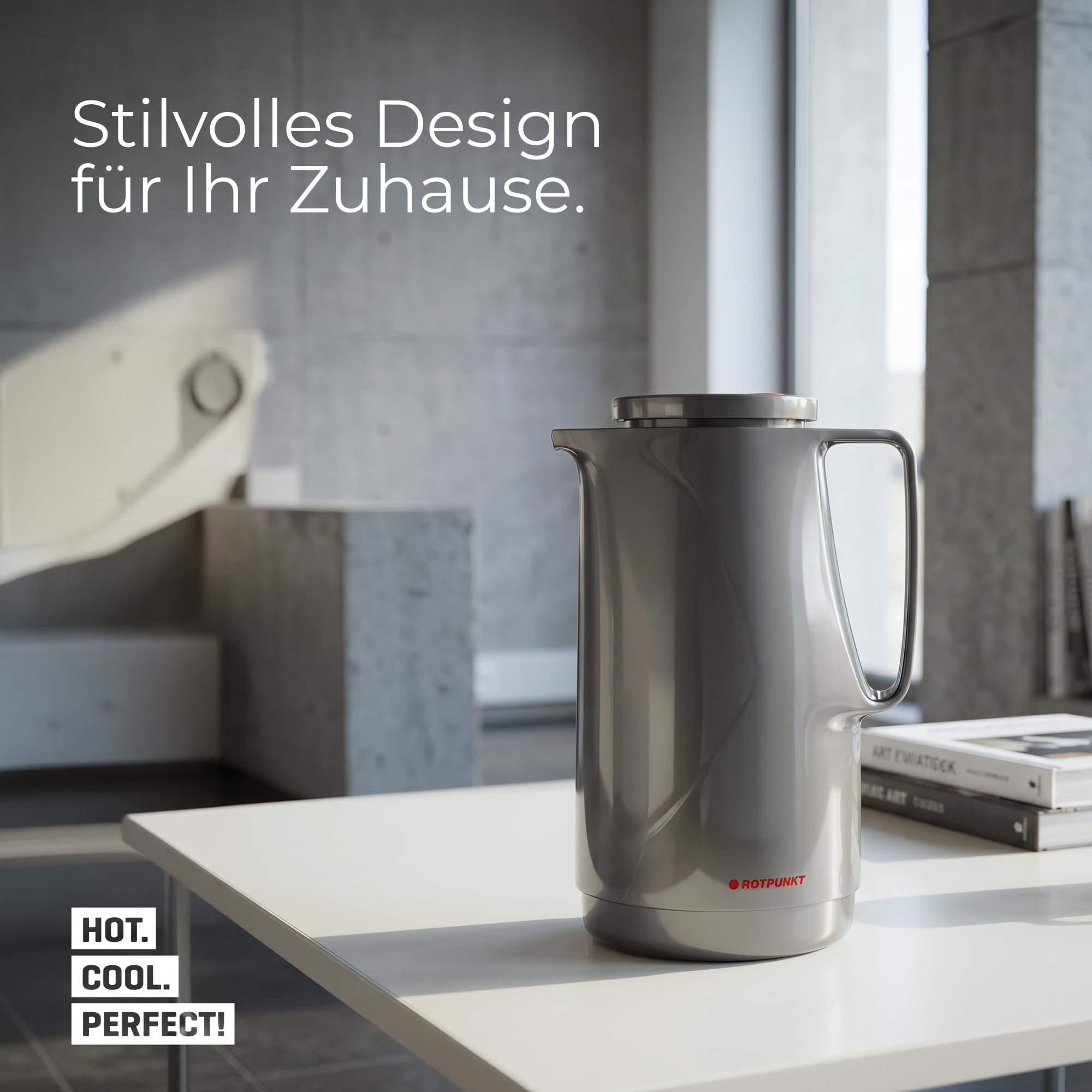 ROTPUNKT Isolierkanne 1 Liter mit Glaseinsatz – Thermokanne & Warmhaltekanne für Kaffee und Tee - Made in Germany - hält Getränke bis zu 24 Std heiß & 36 Std kalt (Maxima 760, Titan) 3