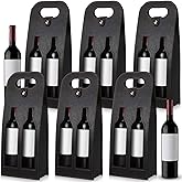 FillTouch 6 Pcs Double Wine Bag with Window Reusable Leather Wine Tote Carrier 2 Bottle Portable Wine Gift Bags Champagne Beer Bags for Christmas Thanksgiving Party Father's Day Birthday(Black)