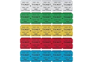 NEW NOAM 1000 Pcs Raffle Tickets Roll, 50/50 Raffle Tickets for Events, Fundraisers & Parties (5 Colors), Class Reward, Fundraiser & Prizes, Total in Five Colors (500 Pairs)