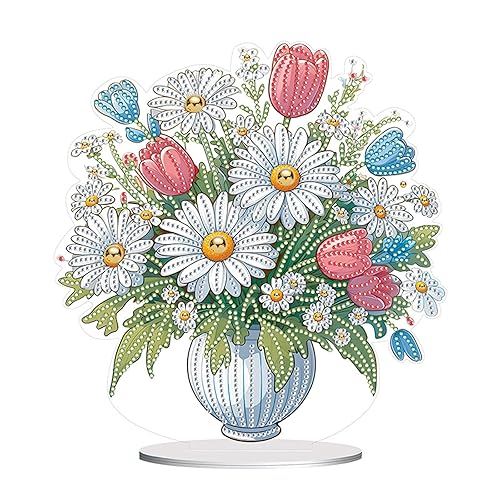 Diamond Art Kits for Adults - 5D Stand-Up Tabletop DIY Flowers Diamond Painting Accessories Gem Art Ornaments for Desktop Arts and Crafts Creative Gifts for Women, Girls, Kids