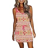 Womens Summer Trendy Striped Dresses Sleeveless Halter Strap Mini Dress with Pockets