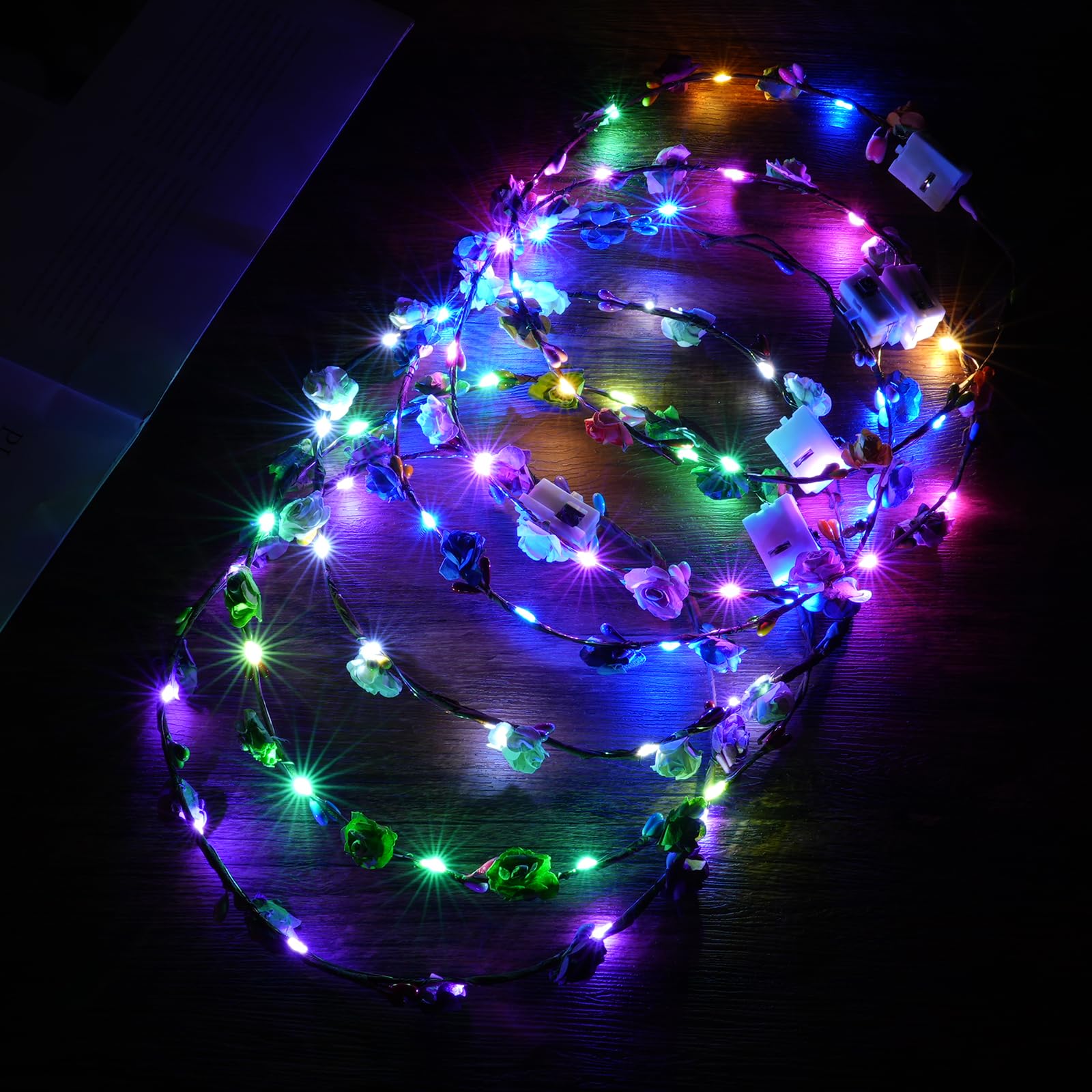 URAQT LED Flower Headband - 6PCS Crown Garland, Light Up LED Flower Crown Headdress for Women & Girls - Wedding, Halloween, Christmas & Party Decor