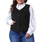 Agnes Orinda Plus Size Vests for Women Fully Lined 4 Button V-Neck Business Dressy Tuxedo Suit Vest Waistcoat