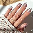Glamnetic Press On Nails - Oyster | Short Oval Cat Eye Fake Nails with a Velvet Pearlescent Finish, Reusable Summer Nails | 1