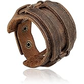 Merdia Womens and Mens Genuine Cuff Bangle Leather Bracelet Adjustable Wristband in Punk Design Coffee 30G | Punk Bracelets | Bracelets for Men | Bracelets for Women Trendy | Wristbands for men