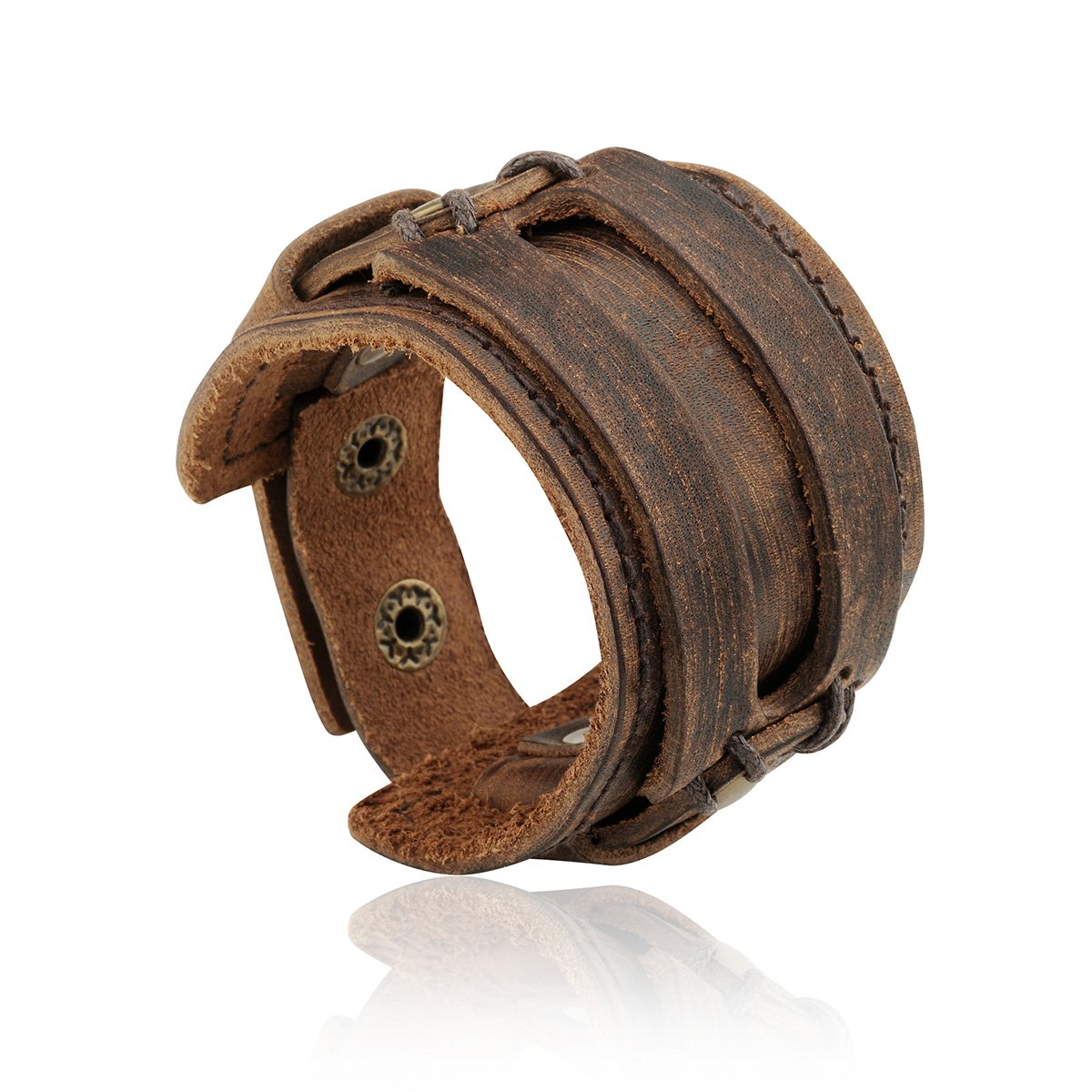 Mens Sturdy Punk Leather Cuff Bracelet Adjustable Wristband Vintage Style 30g Brown