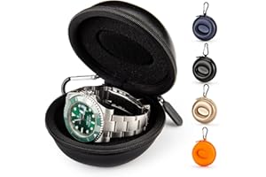 HELMDY Single Watch Travel Case: Portable Watch Box Organizer Travel Watch Case 1 Slot for Men & Women - Fits all Wristwatches & Smart Watches up to 50mm（Black）