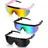 Frienda 3 Pairs Retro Semi Rimless Sunglasses 80s 90s Zigzag Sunglasses Colored Transparent Lens Glasses for Men Women