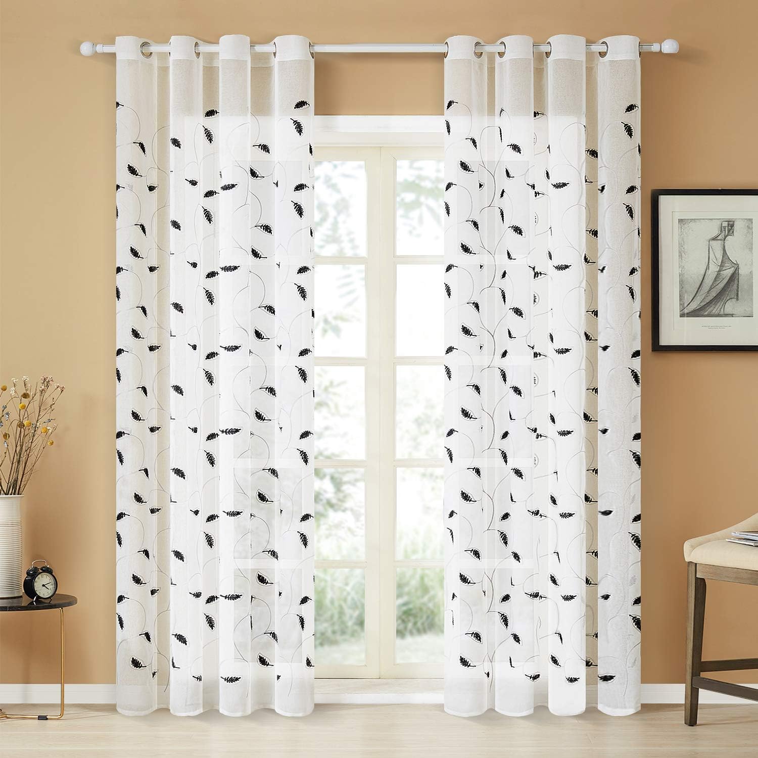 Top Finel White Sheer Curtains 96 Inches Long Black