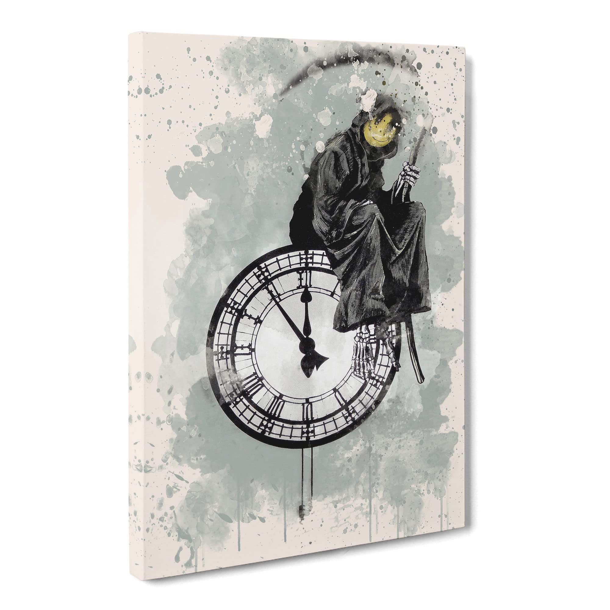 Banksy Grin Reaper Graffiti Wall Art Modern Fc Canvas Print | Gallery Wrapped 30mm Frame Wall Art | 20x14 inches | Ready to Hang | Eclectic Picture | Living Room Bedroom Lounge Office