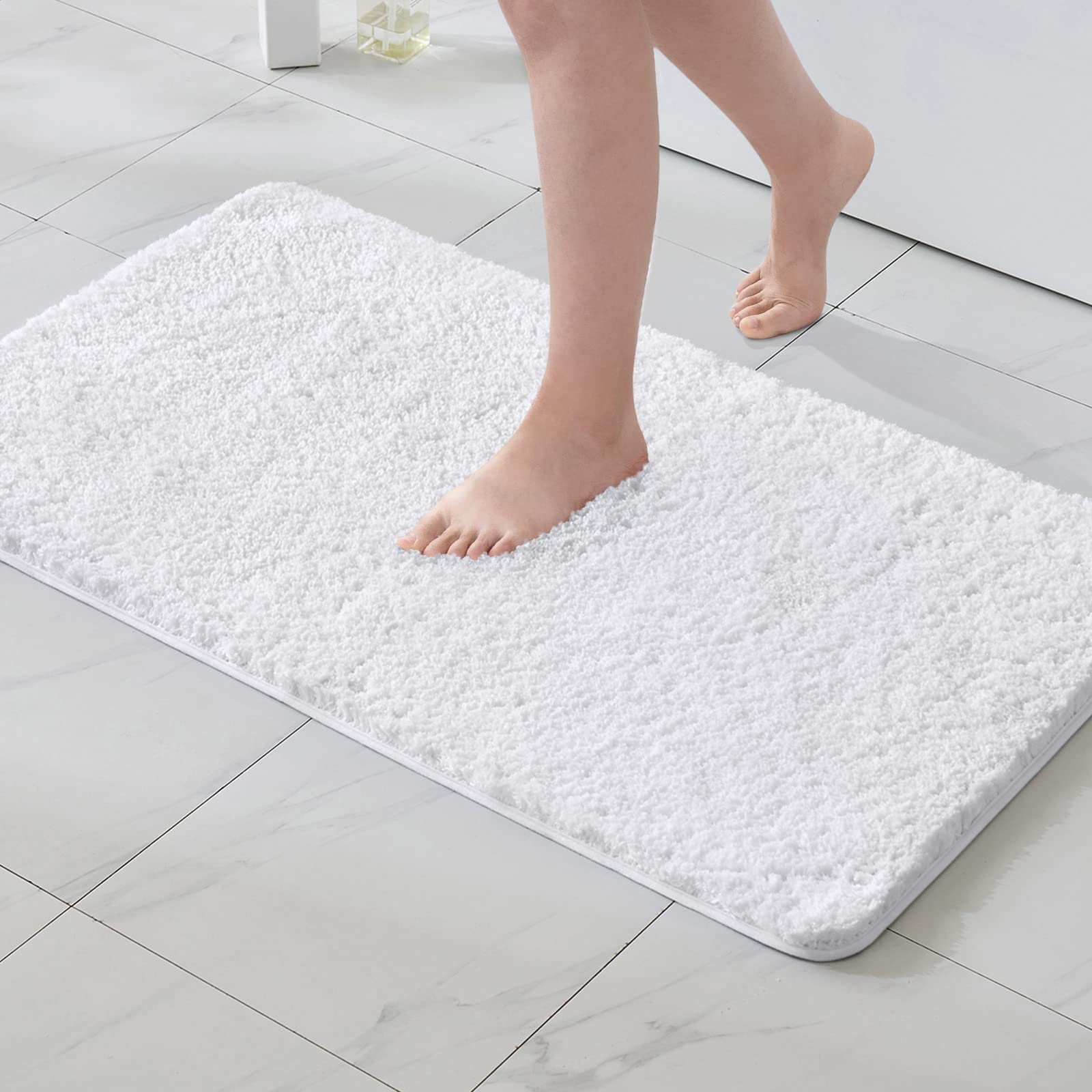 MIULEE Bath Mat Non Slip Absorbent Bathroom Soft luxurious Shower Small Mat Doormat Inside Rugs Kitchen Rugs Carpet Mat Washable for Bathroom Bedroom Kitchen Entrance 70x120 cm White