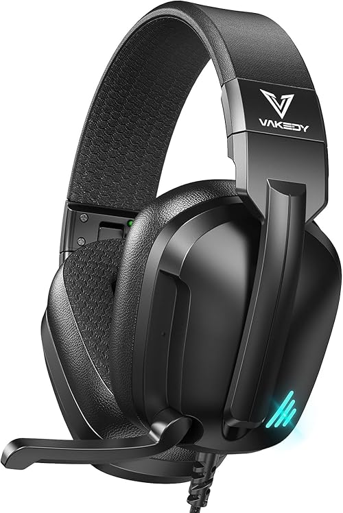 Vakedy Gaming Headset for PS4, PS5, Xbox Series X, PC, Switch, Gaming Headphones with Noise Canceling Microphone, Stereo Sound, Folding Design, 3.5mm Audio Jack (Black)