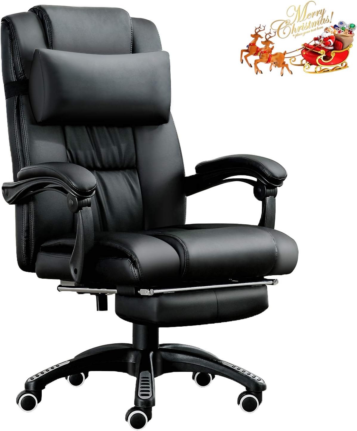 JL Comfurni Home Office Chair Ergonomic Computer Desk Chairs Executive Leather Reclining Swivel Chair Adjustable High Back Chairs for Adult Teens with Footrest and Adjustable Lumbar Cushion, Black