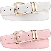 AWAYTR 2 Pack Girls Leather Belt for Kids Jeans with Gold Square Buckle