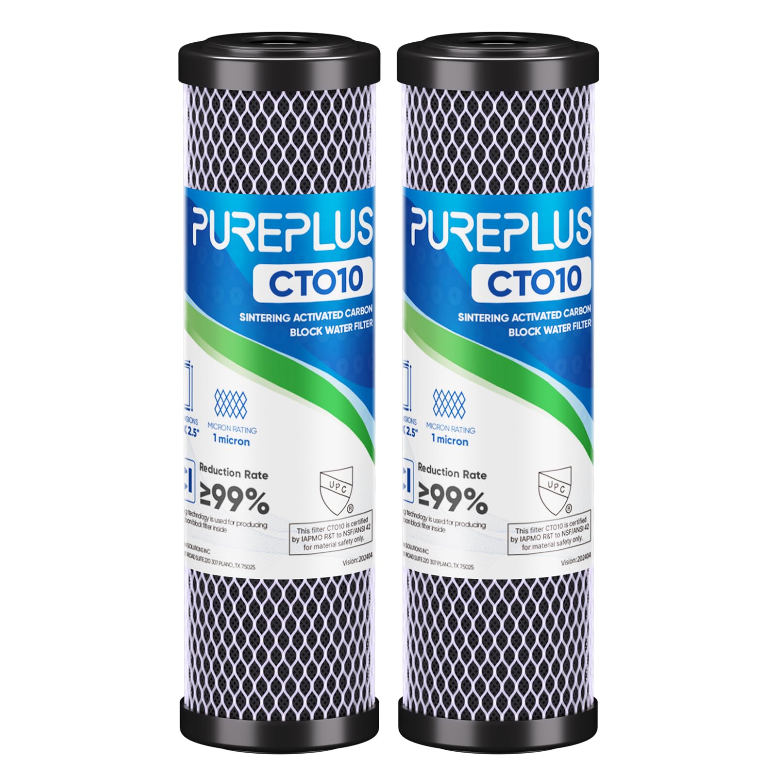 Photo 1 of 1 Micron 2.5" x 10" Whole House CTO Carbon Water Filter Cartridge Replacement for Under Sink Water Filter System, Dupont WFPFC8002, WFPFC9001, FXWTC, SCWH-5, WHEF-WHWC, WHCF-WHWC, AMZN-SCWH-5, 2Pack
