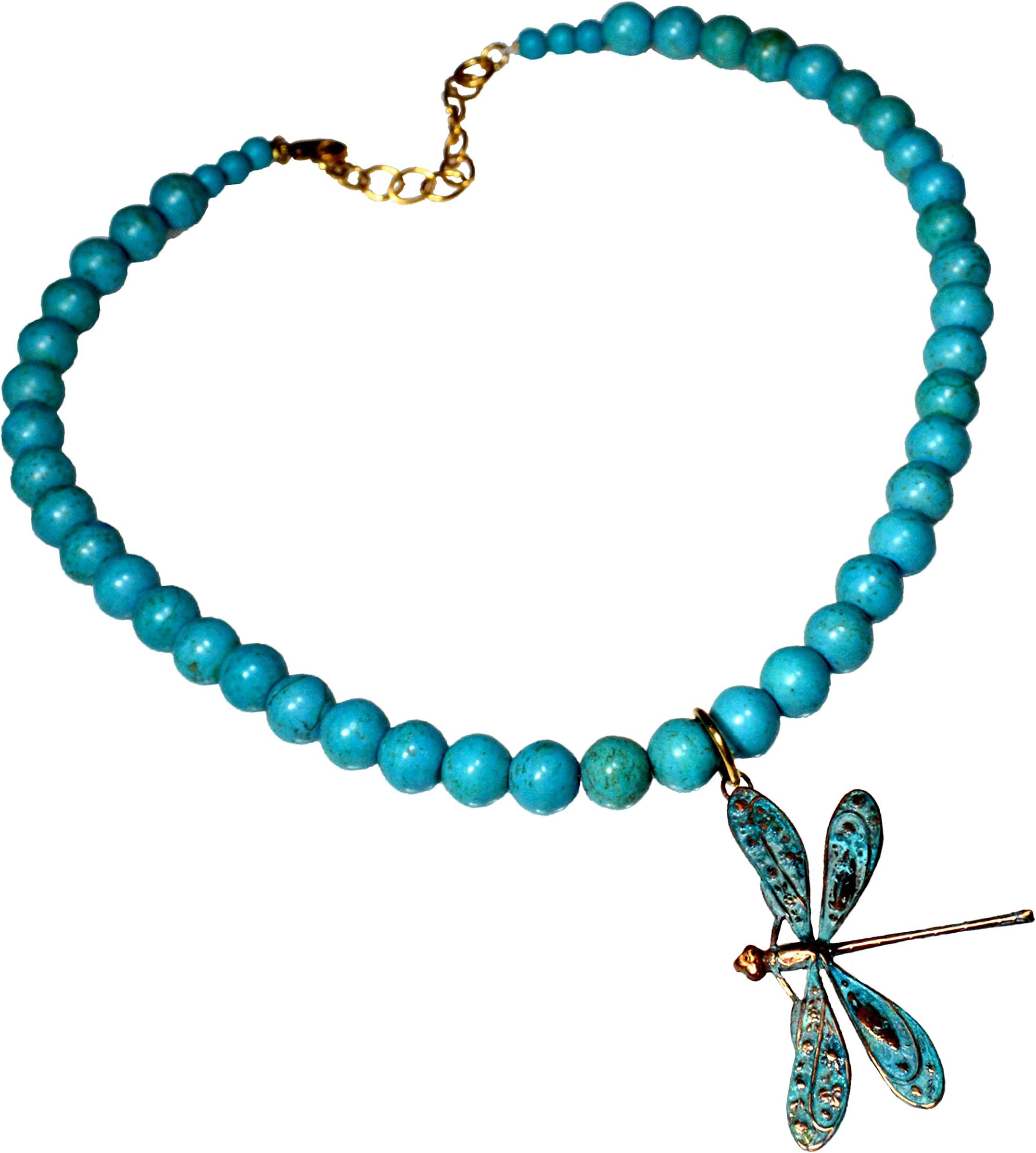Elaine Coyne Collectible ArtwearElaine Coyne Wearable Art Verdigris Patina Wearable Art Decorative Dragonfly Necklace - Turquoise