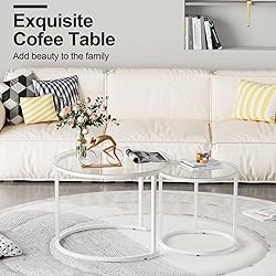 aboxoo White Nesting Glass Table Set of 2, Small
