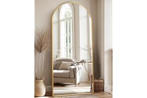LadyNow Full Length Mirror, 71"x28" Arched Floor Mirror Freestanding, Floor Standing Mirror Full Body Mirror with Stand for Bedroom, Hanging Mounted Mirror for Living Room Cloakroom, Gold